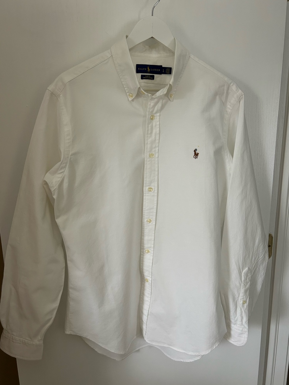 Ralph Lauren White Button Down Stretch Fit Oxford Size Large